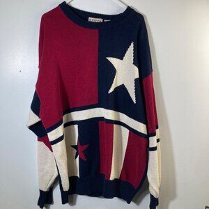 Mens Vintage Cotton Traders‎ Crewneck Sweater Stars Colorblock XL RWB